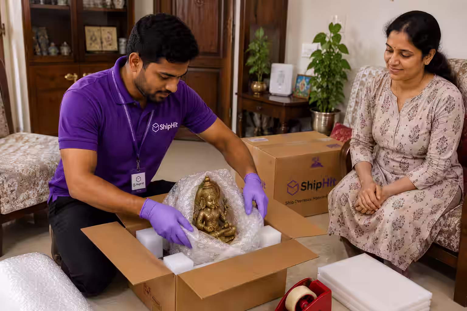 ShipHit doorstep pickup of God idols and statues for international courier from Tamil Nadu