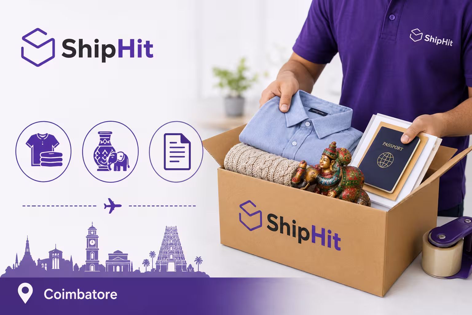 ShipHit Coimbatore pickup executive packing allowed items — clothing, handicrafts, and documents for international courier